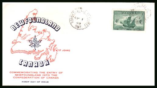 Entry of Newfoundland into Canadian Confederation<br/>on an  unaddressed First Day Cover