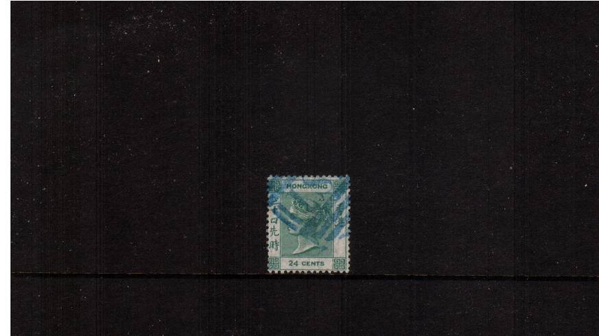 24c Deep Green - Watermark Crown CC<br/>A superb bright and fesh stamp attractively cancelled with a Blue Green cancel. Pretty. SG Cat 35 
<br/><b>HK22</b>
