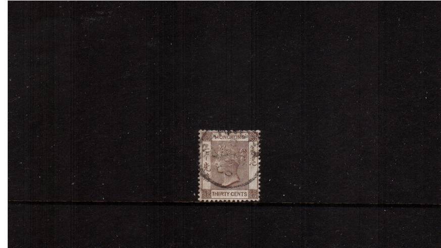 30c Brown - Watermark Crown CA<br/>
A fine used single but with trimmed perfs at top. SG Cat 27
<br/><b>HK22</b>