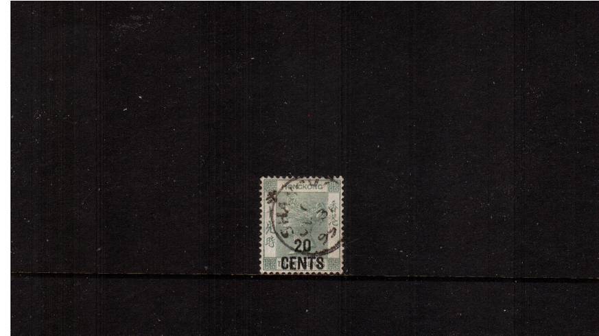 20c on 30c Yellowish Green - Watermark Crown CA<br/>
A superb used stamp cancelled with a light CDS
<br/><b>HK22</b>