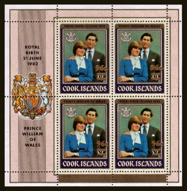 The 96c overprinted in error on the Diana - Birth of Prince William<br/>A complete sheetlet of four superb unmounted mint.
