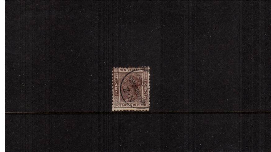 6d Brown - - Watermark NZ Star (4mm) - Perforation 12x11<br/>
A very fine used stamp cancelled with an MARTINBOROUGH steel CDS.<br/>Population in 2017 is only 1640.   Pretty! SG Cat 50





<br/><b>QSQ</b>