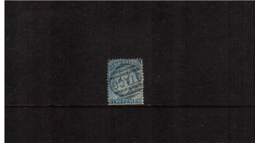 2d Pale Blue - Worn Plate - Watermark Large Star - Perforation 12<br/>
A lovely well centered stamp with a straight edge at foot lightly cancelled with an OTAGO handstamp. Pretty.    

<br/><b>QSQ</b>