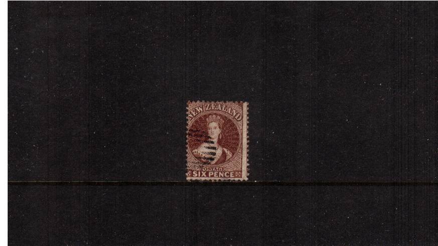 
6d Brown - Watermark Large Star - Perforation 12<br/>
A lovely bright and fresh stamp with crisp impression very fine used wih a small light corner crease. 
<br/><b>QSQ</b>