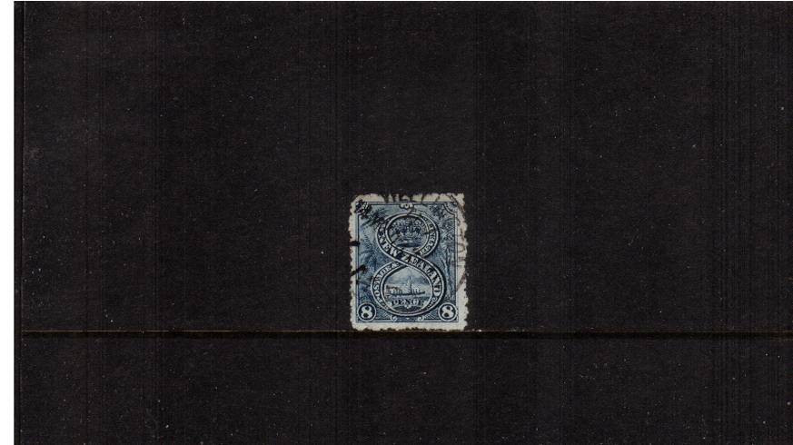 8d Blue - ''Pictorials'' - Watermark ''Single'' NZ - Perforation 11<br/>
A good fine used single with usual rough perforations but with small thin.

<br/><b>QSQ</b>