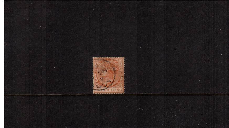 1/- Orange<br/>
A superb fine used single cancelled with part LAGOS CDS. SG Cat 24