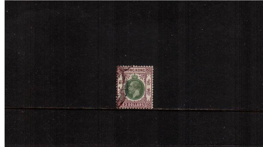 $3 Green and Purple - Watermark Multiple Crown CA<br/>
A fine used single cancelled clear of profile.. SG Cat 130
 
<br/><b>QVQ</b>
