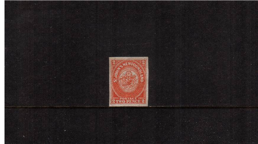 2d Orange-Vermilion - Imperforate<br/>
A fine stamp with four large margins and no gum. SG Cat 600
<br/><b>QYQ</b>