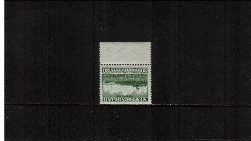 20c Green - Perforation 13<br/>
A fine lightly mounted mint marginal single showing WATERMARK INVERTED. SG Cat 48
<br/><b>QYQ</b>