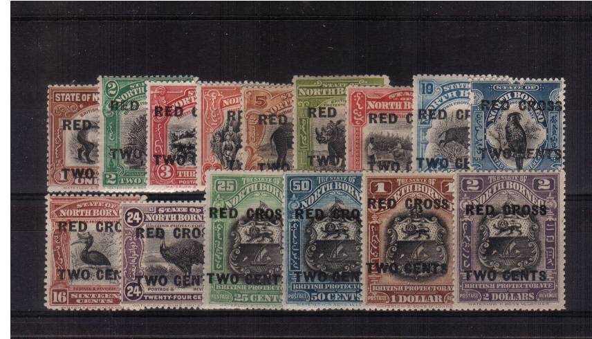 The ''RED CROSS'' overprint set to the $2 value set of fifteen all fine lightly mounted mint. SG Cat 255 +<br/><b>UBU</b>