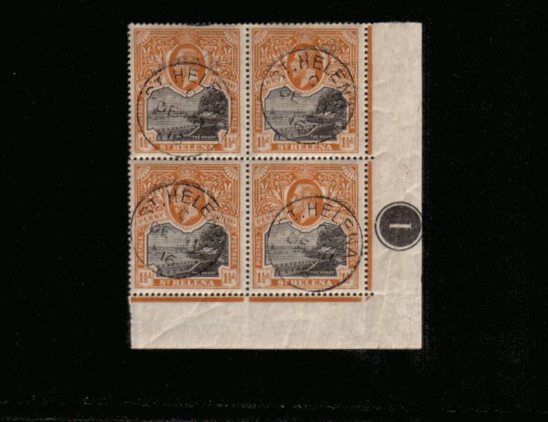 1d Black and Dull Orange<br/>
A superb fine used SE corner plate block of four with each stamp<br/>cancelled with a steel CDS dated DE 11 16.<br/>Note top stamp has part of the CDS cancel across the perf tips. SG Cat 36.00
<br/><b>UBU</b>