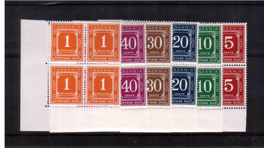 The POSTAGE DUE set of six<br/>on Glazed Ordinary Paper with PVA gum.<br/>
A superb unmounted mint set of six in SW corner blocks of four.  SG Cat 68

