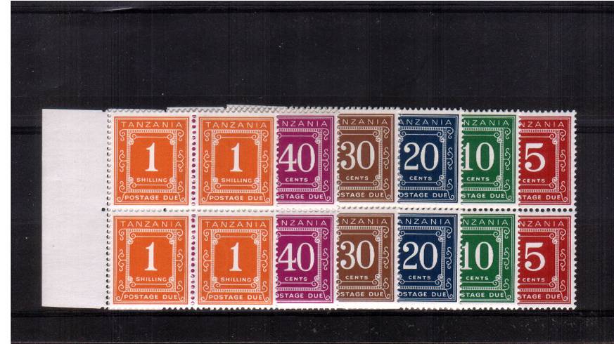 The POSTAGE DUE set of six<br/>on Glazed Ordinary Paper with PVA gum.<br/>
A superb unmounted mint set of six left side marginal blocks of four. SG Cat 68
