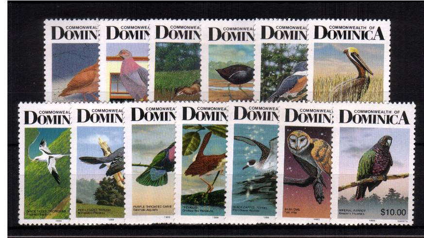 Birds of Dominica - Perforation 12x11<br/>A superb unmounted mint set of thirteen. scarce set!
<br/><b>UEU</b>