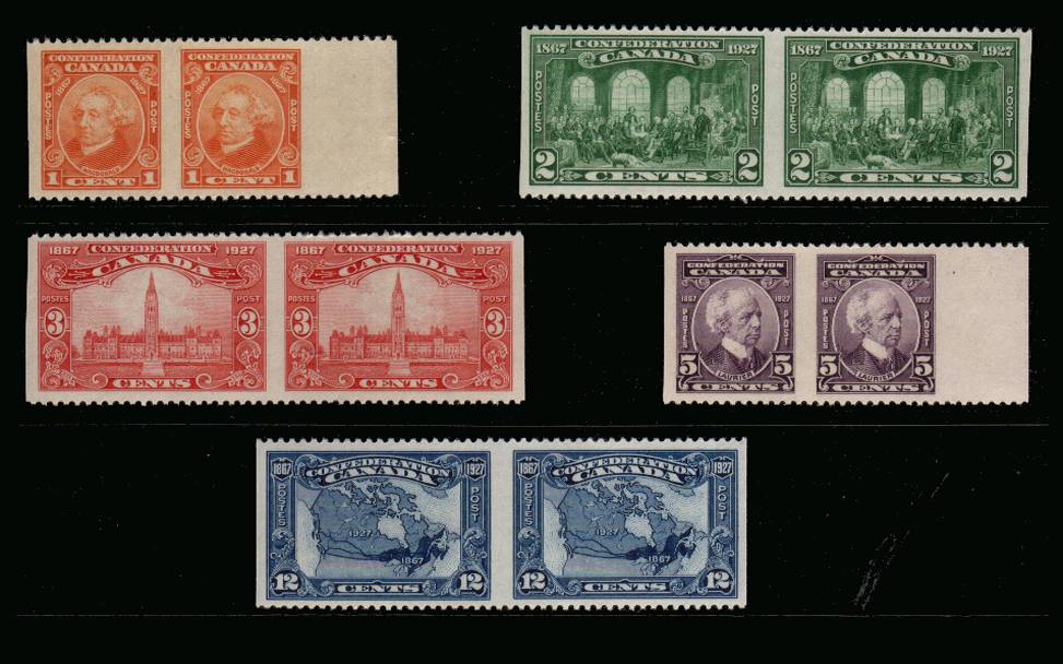 60th Anniversary of Confederation<br/>
The complete set of five in superb unmounted mint IMPERFORATE horizontal pairs. Stunning! SG Cat 600
<br/><b>UJU</b>