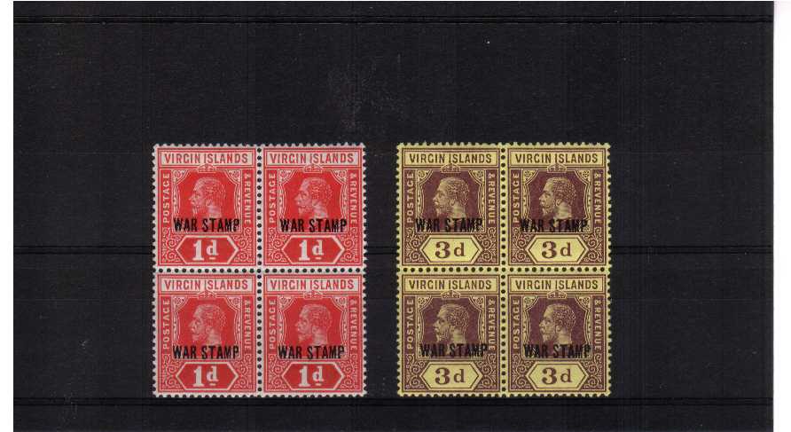 WAR STAMP set of two in superb unmounted mint blocks of four