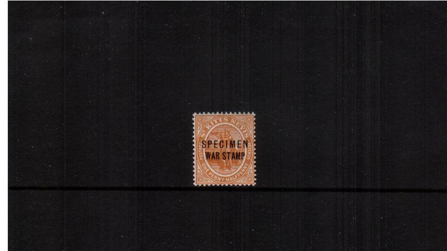 1d Orange overprinted ''WAR STAMP'' and overprinted ''SPECIMEN''.<br/>
A fine lightly mounted mint single. SG Cat 55
<br/><b>QBX</b>