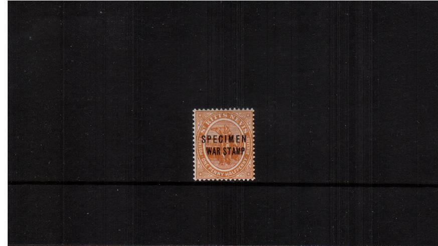 1d Orange overprinted ''WAR STAMP'' and overprinted ''SPECIMEN''.<br/>
A fine very, very lightly mounted mint single. SG Cat 55
<br/><b>QBX</b>