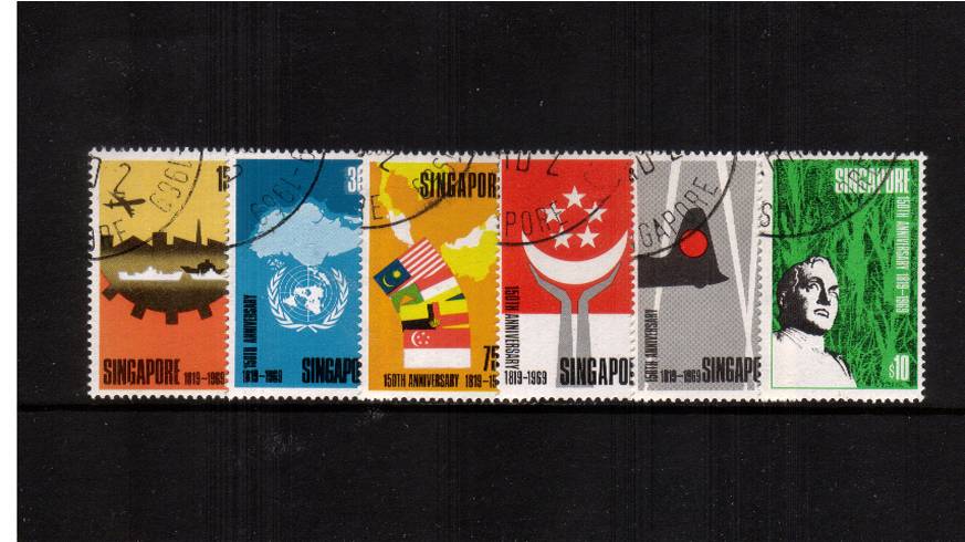150th Anniversary of Founding of Singapore<br/>
A superb fine used set of six all with matching NE corner cancels. Superb! SG Cat 90
<br/><b>QDX</b>