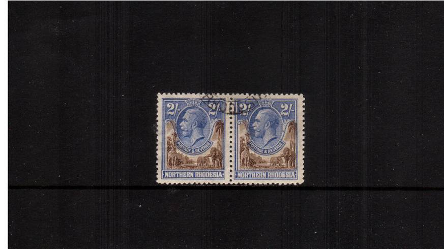 2/- Brown and Untramarine<br/>
A stunning superb fine used pair crisply cancelled across the top. Superb!
<br/><b>QDX</b>