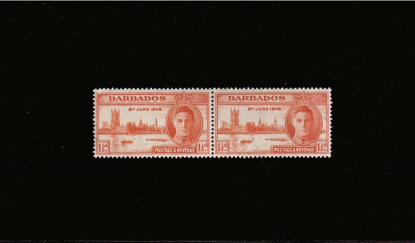 The 1d Victory single superb unmounted mint<br/>
showing the SG illustrated variety ''Two Flags on Tug'' on right stamp in pair with normal. 
<br/><b>QHX</b>