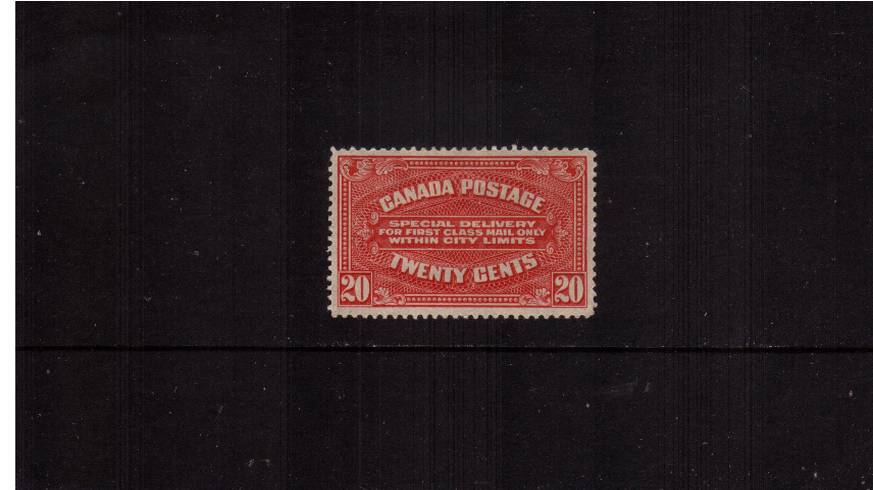 20c Carmine-Red SPECIAL DELIVERY single<br/>
A lightly mounted mint single
<br/><b>QJX</b>