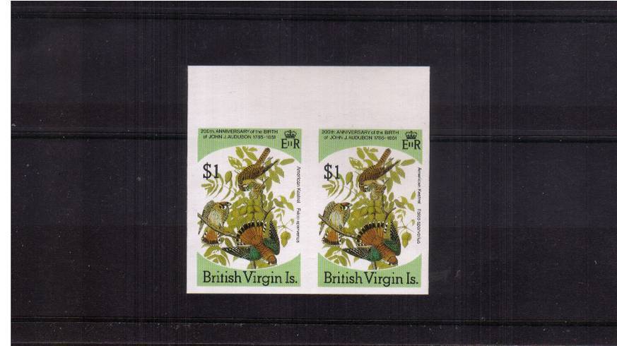 Birth Bicentenary of John J. Audubon<br/>The $1 value as a completely imperforate top marginal horizontal pair superb unmounted mint.