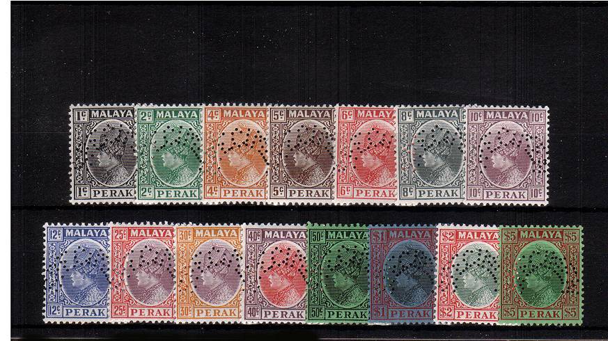 The Sultan set of fifteen perfined ''SPECIMEN''.<br/>A fine and fresh lightly mounted mint set.<br/>SG Cat 500

<br/><b>QMX</b>