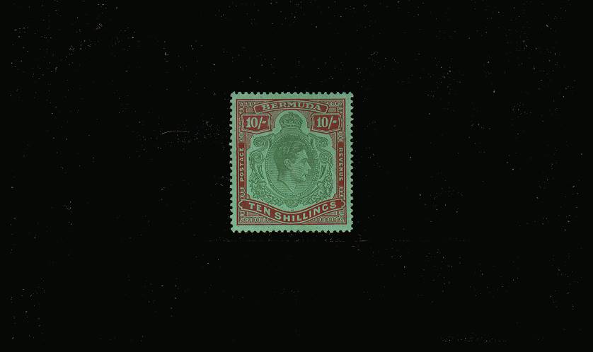 10/- Green and Deep Lake on Pale Emerald<br/>
A superb unmounted mint single. SG Cat 400<br/><b>QPX</b>