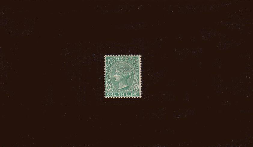 1/- Green - Watermark CA - Perforation 14<br/>
A good mint stamp. SG Cat 50