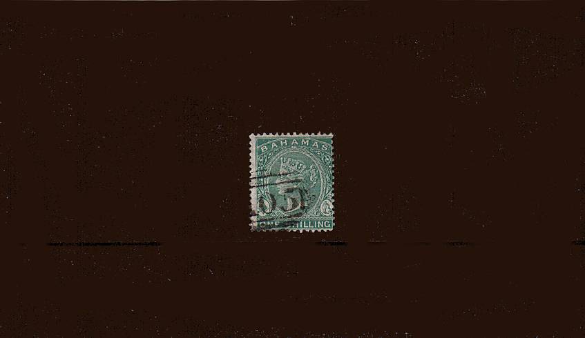 1/- Green - Watermark CA - Perforation 14<br/>
A good used stamp cancelled with an ''A05'' cancel. SG Cat 14