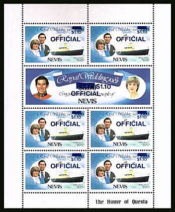 The Charles and Diana sheetlet of seven overprinted <br/>OFFICIAL in ''DEEP ULTRAMARINE'' superb unmounted mint.<br/>SG Cat 48 as singles