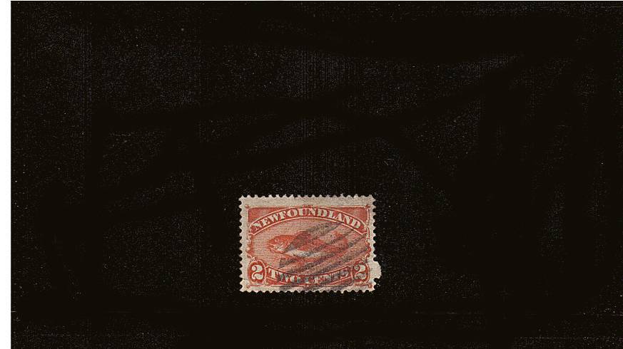 2c Orange-Vermilion<br/>
A good used stamp with great perforations and showing a run of broken perf pin varities at right.  <br/>A superb example of a broken pins variety!

<br/><b>QQQ</b>