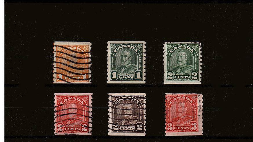 King George V ''Arch and Leaf'' Coil Issue<br/>
A good used set of six.<br/>
SG Cat 50
