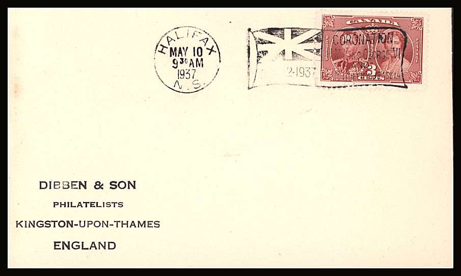 The Coronation single on a DIBBEN addressed small neat First Day Cover<br/>with back flap faults cancelled with special cancel
