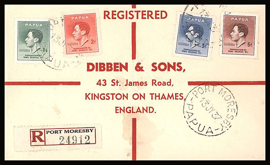 The Coronation set of four on a DIBBEN printed address small neat registered cover.