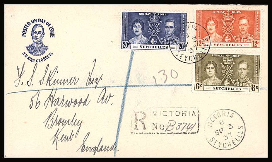 The Coronation set of three on a small neat illustrated registered Cover that claims to be a First Day Cover but in fact is not.