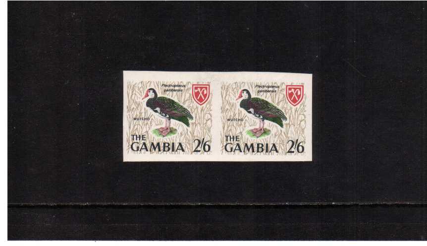 The 2/6d Spur-winged Goose in a superb unmounted mint horizontal completely imperforate pair with four huge margins. Unrecorded by SG and PIERRON. A rare pair!