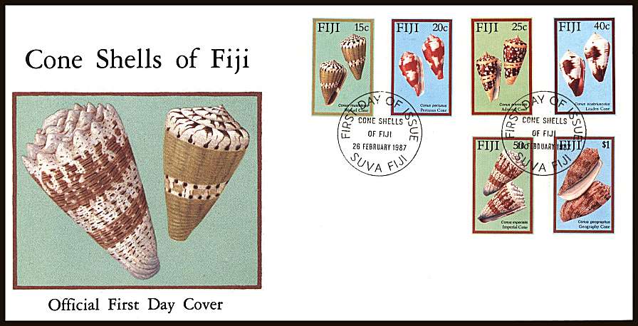 Cone Shees of Fiji<br/>on an unaddressed illustrated First Day Cover