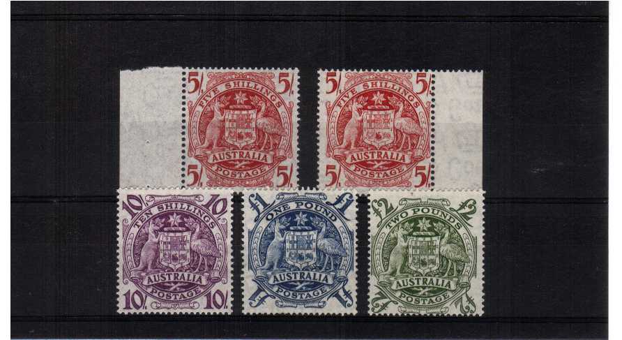 superb unmounted mint set of 5 including the thin paper 5/- - note both 5/- are marginal