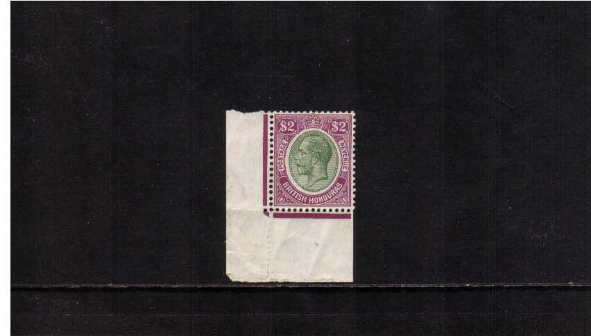 $2 Yellow_green and Purple. A superb unmounted mint corner marginal single. ns0307