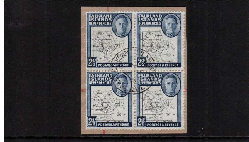 2½d Thin Map in a superb fine used block of four on small piece
