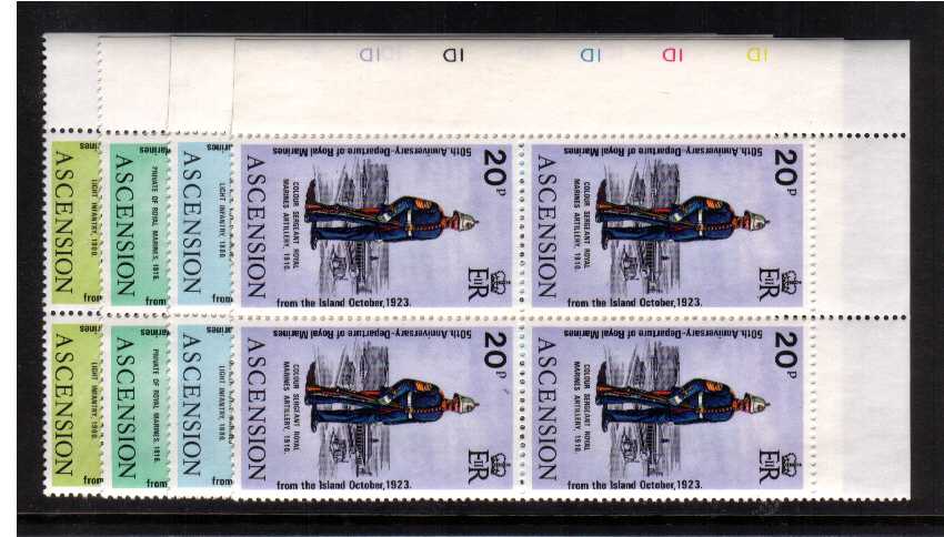 Marine Uniforms set of four in superb unmounted mint corner Cylinder blocks of four