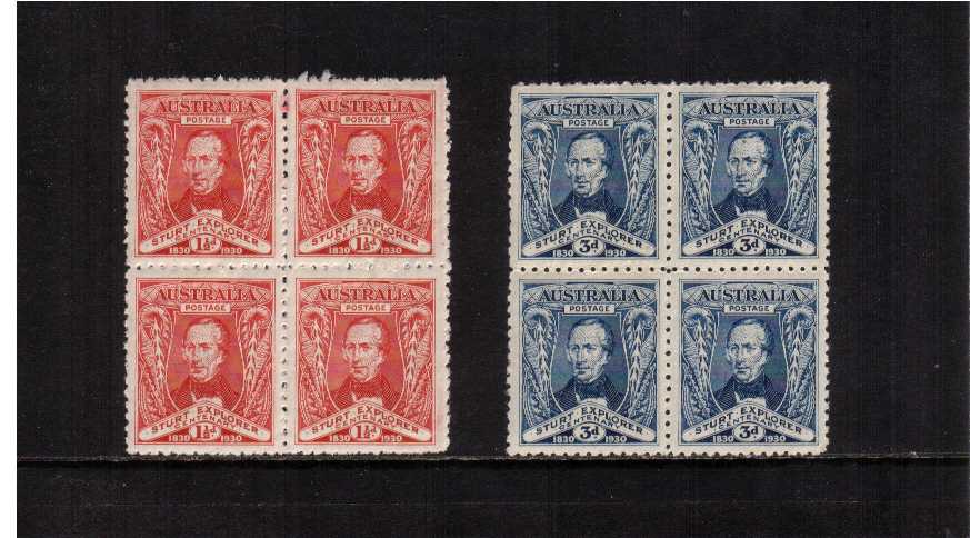 Captain Sturt set of two in superb unmounted mint blocks of four