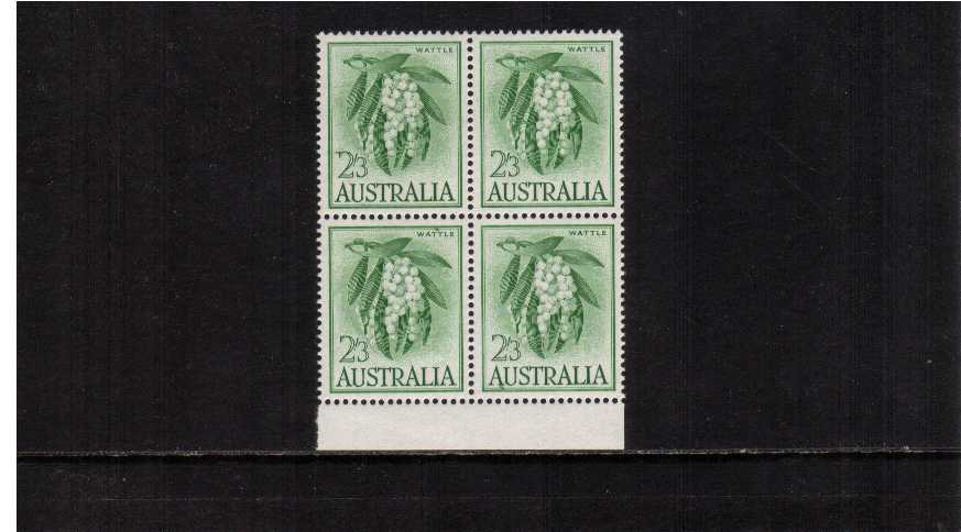2/3d Green - Wattle in a superb lower margin unmounted mint block of four.