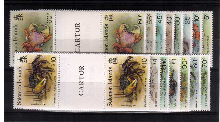 Crabs set of fifteen  in superb unmounted mint CARTOR imprint gutter pairs.