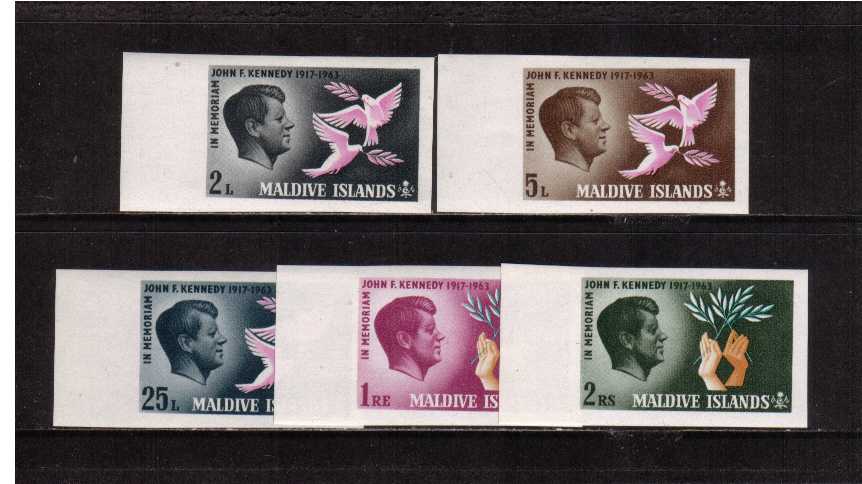 President Kennedy IMPERFORATE left side marginal set of five superb unmounted mint.<br><b>ZHZ</b>