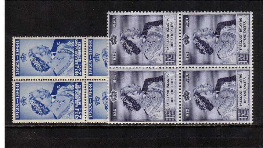 The 1948 Royal Silver Wedding set of two in superb unmounted mint blocks of four.<br/><b>SEARCH CODE: 1948RSW</b>
<b>BBJ</b>