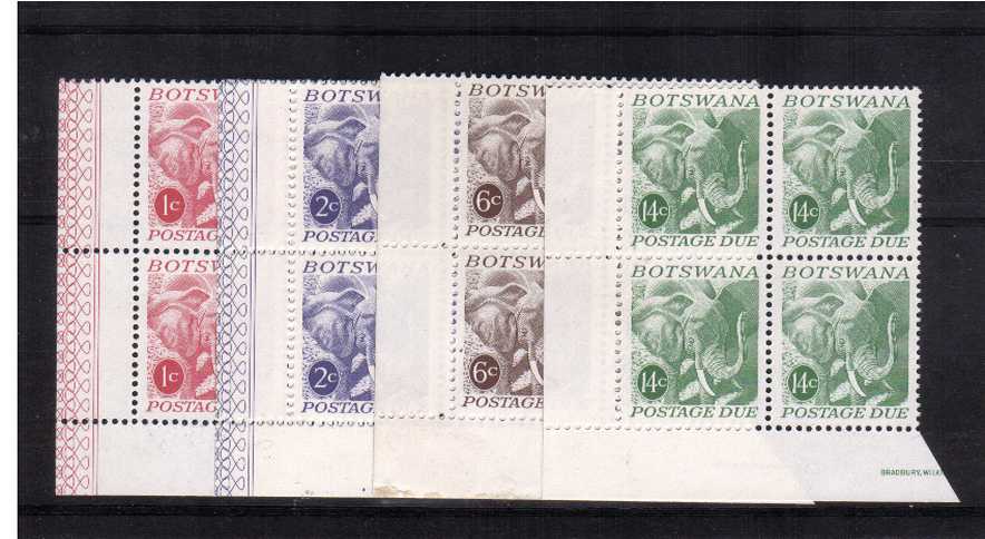 African Elephant - Postage Due set of four superb unmounted mint corner blocks of four.<br/><br/>
<b>NYQ08</b>