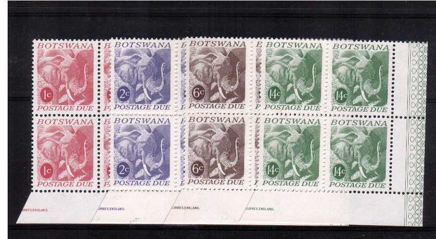 African Elephant - Postage Due set of four superb unmounted mint corner blocks of four.<br/><br/>
<b>NYQ08</b>